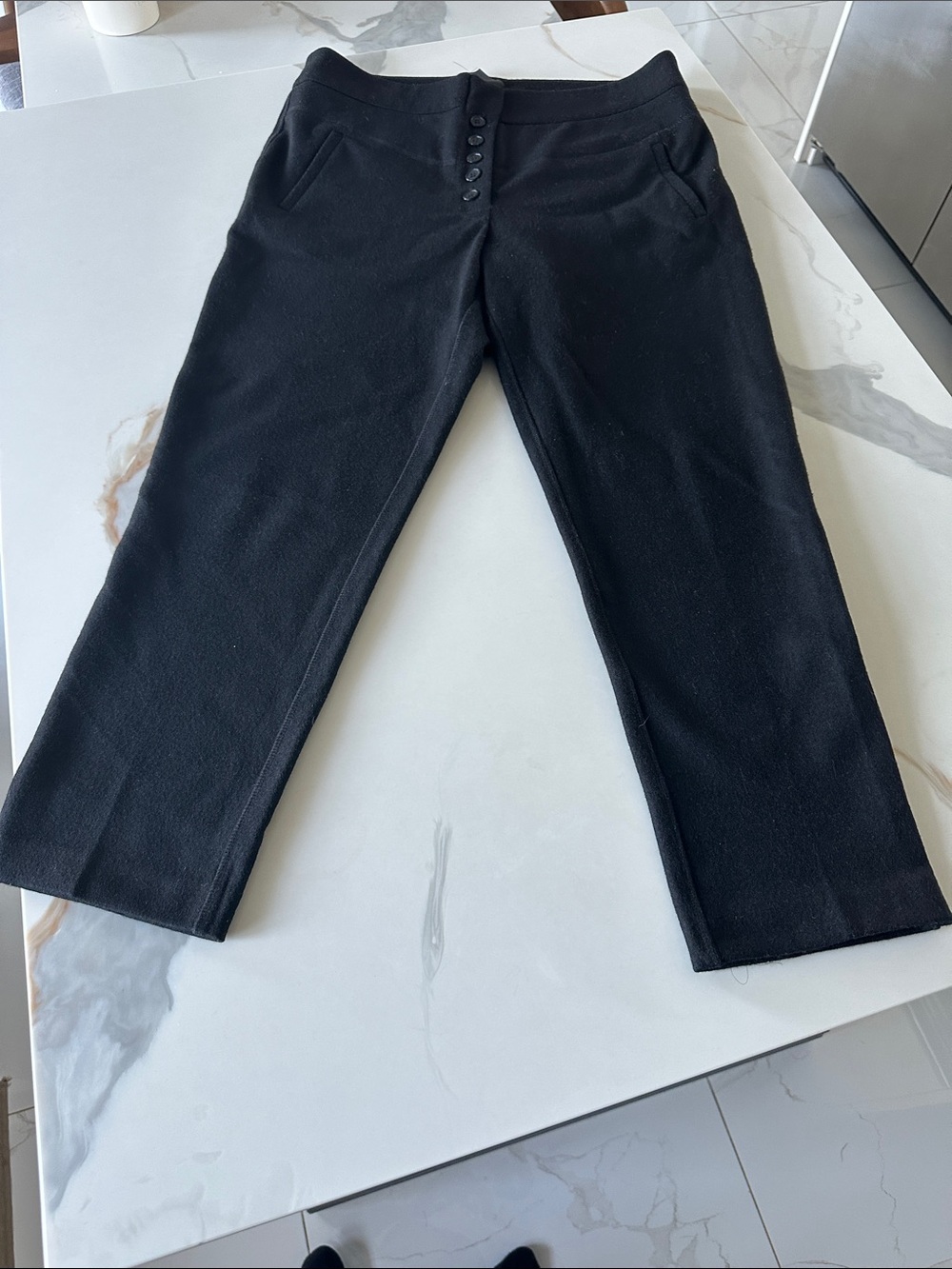 Women's Black Cropped Button-Front Pants